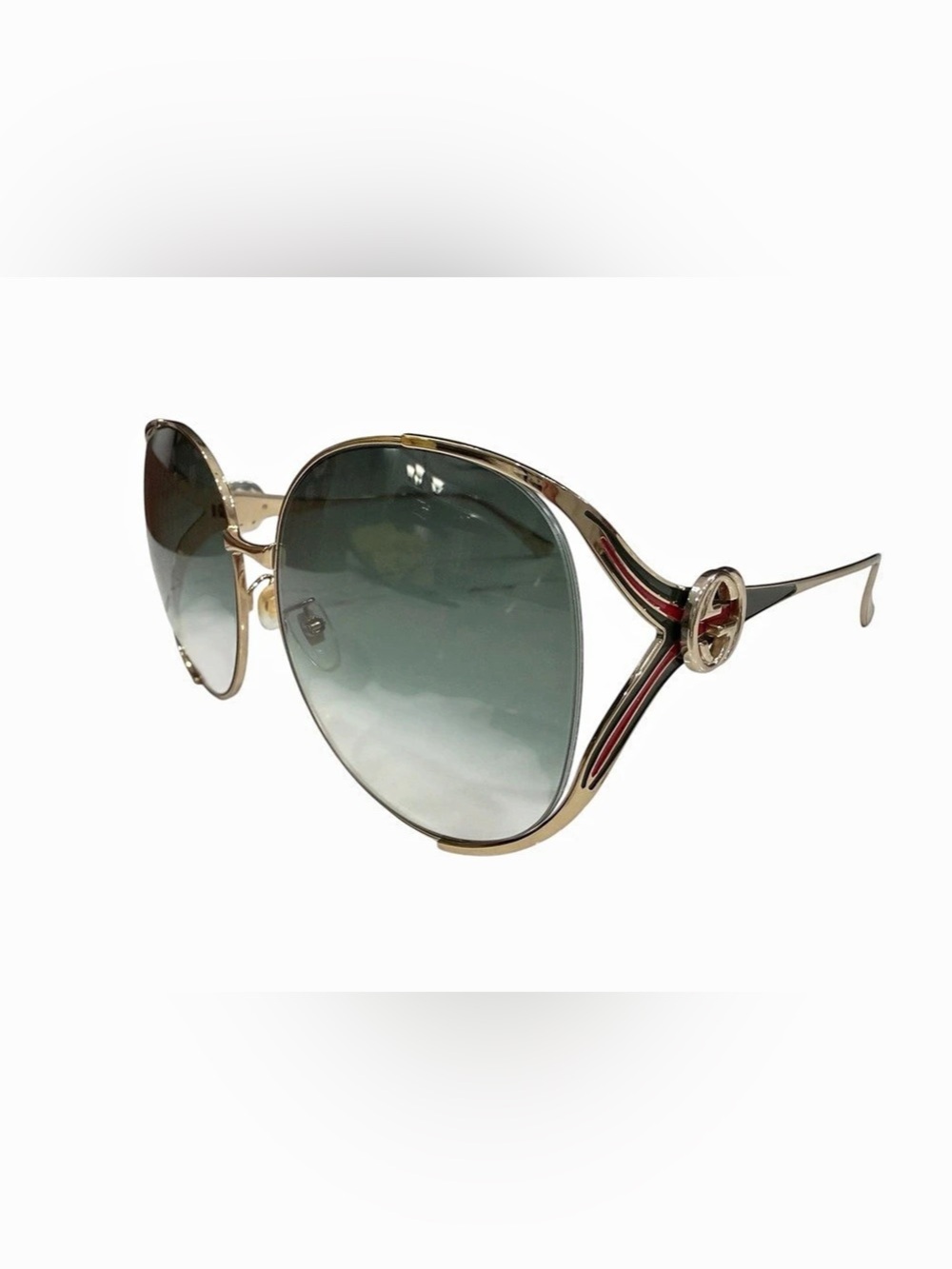Gucci GG0225S Oversized Aviator Sunglasses in Gold & Green - Picture 7 of 8